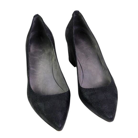 Stuart Weitzman BLACK REAL LEATHER POINTED MID HEEL CLASSIC PUMP SHOES Sz 9.5 - Picture 2 of 13